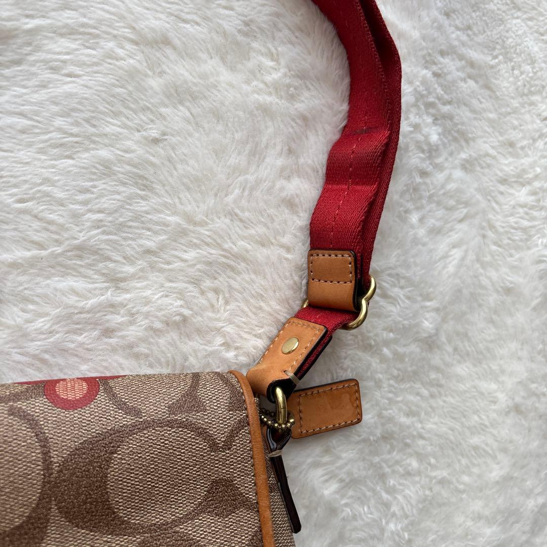 【美品】コーチ COACH 花柄ショルダーバッグ 2WAY 赤　シグネチャー