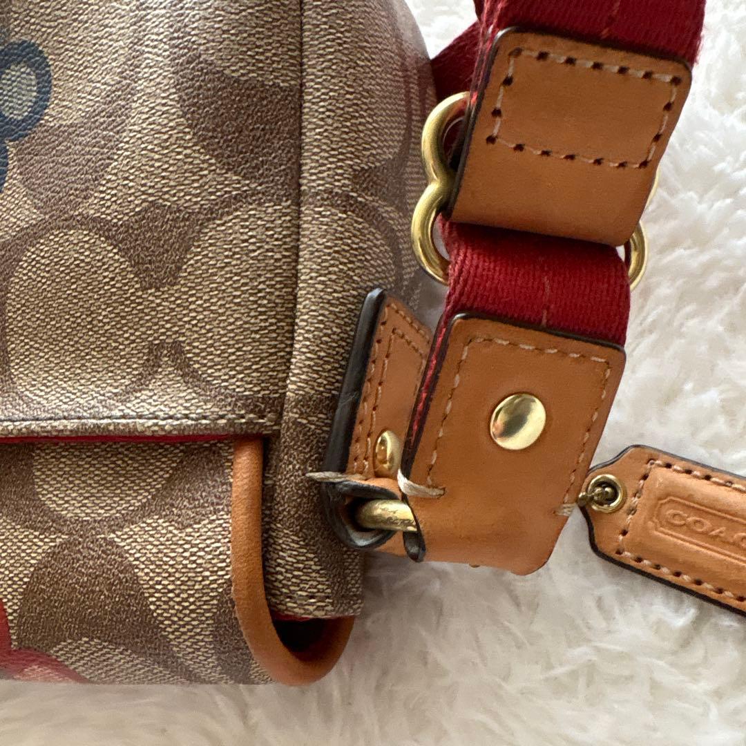 【美品】コーチ COACH 花柄ショルダーバッグ 2WAY 赤　シグネチャー