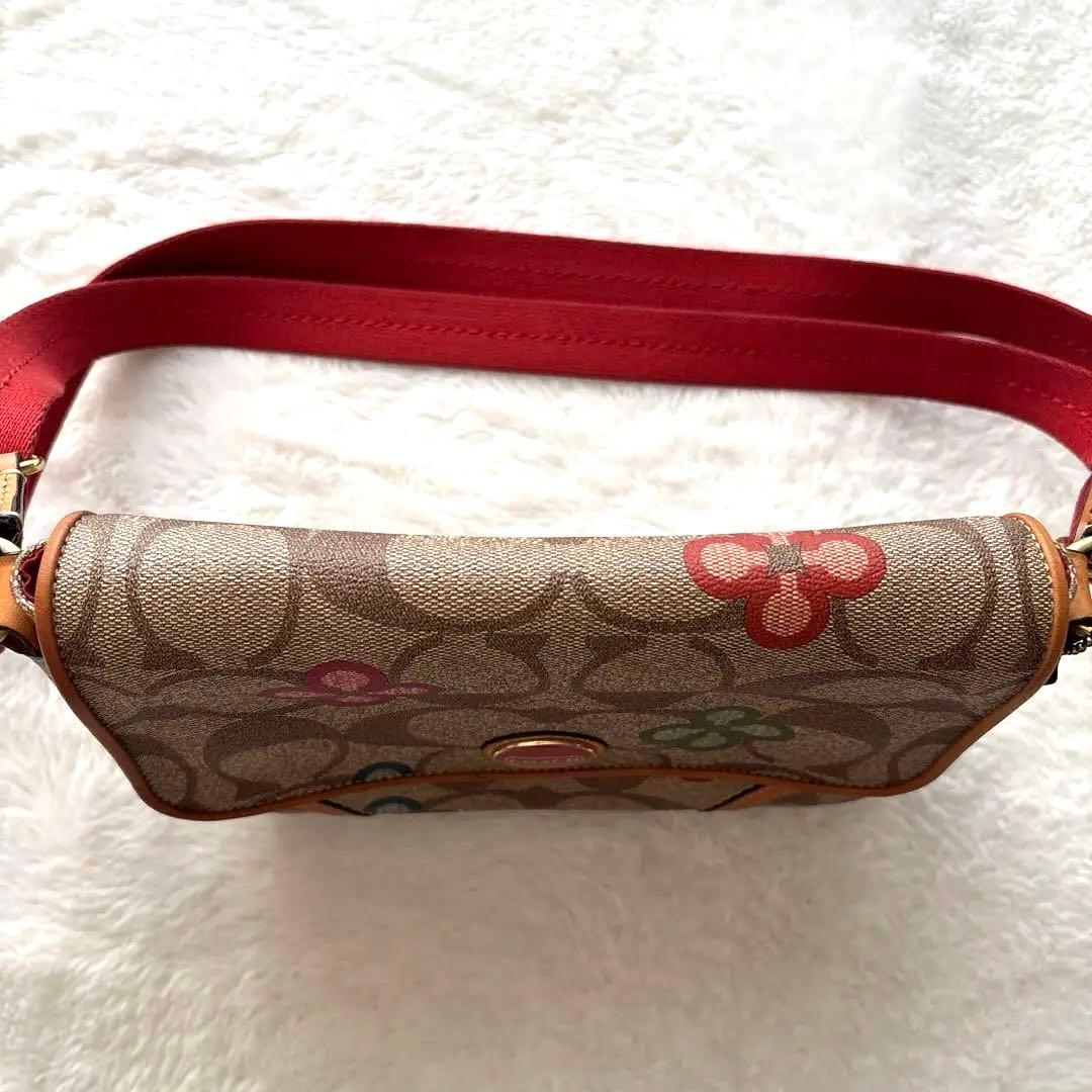 【美品】コーチ COACH 花柄ショルダーバッグ 2WAY 赤　シグネチャー