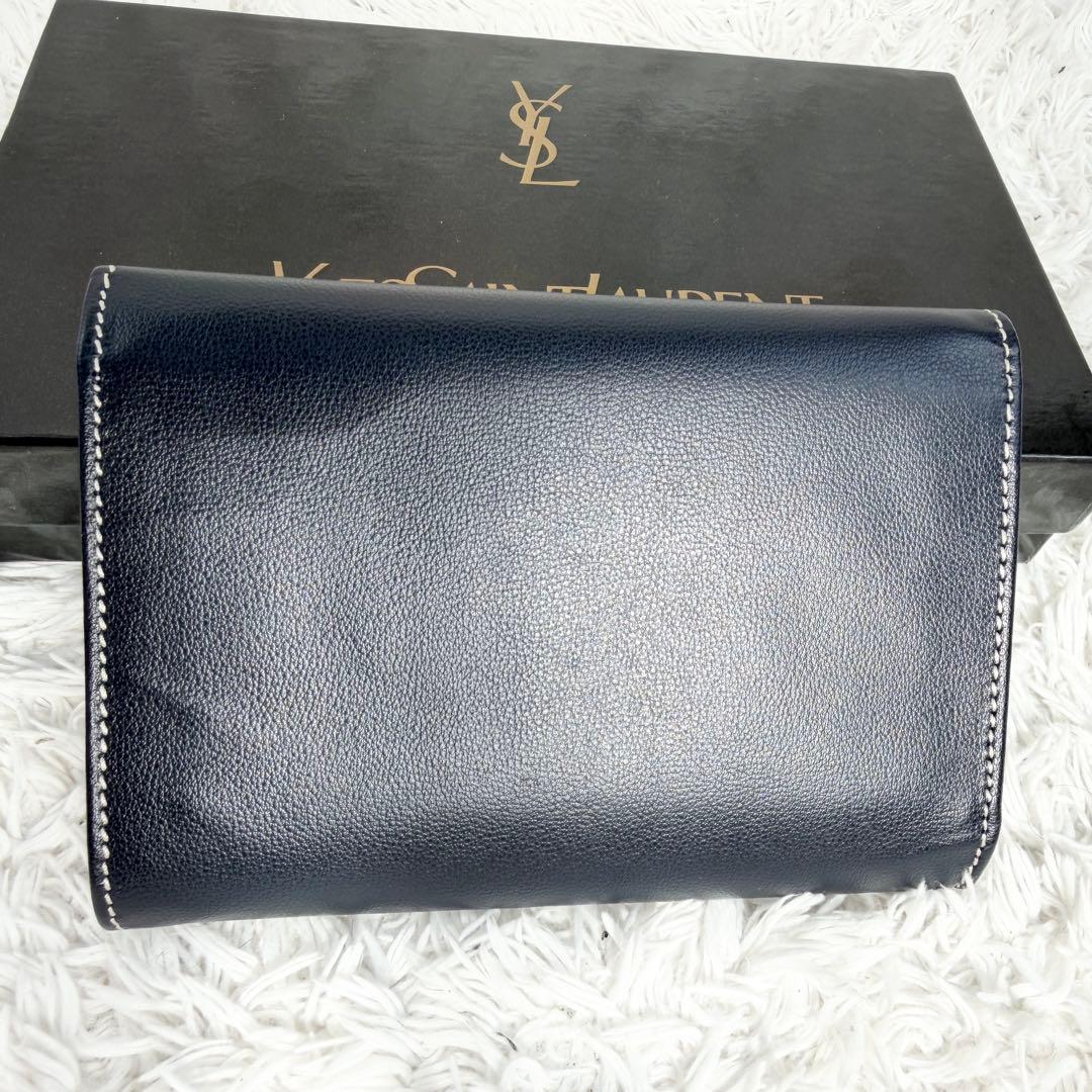 極美品✨イブサンローラン Yカット ビンテージ 三つ折り財布 ネイビー