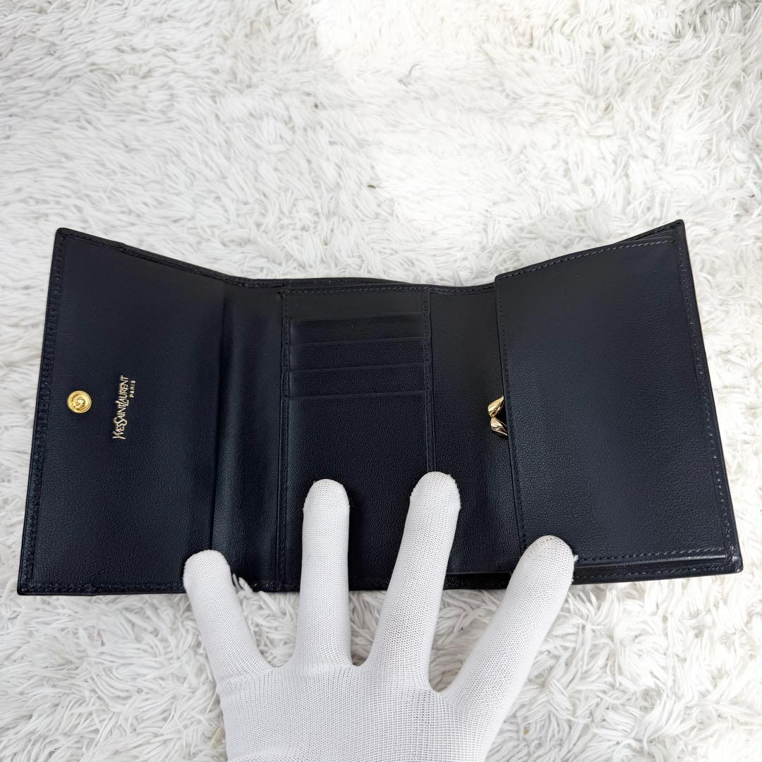 極美品✨イブサンローラン Yカット ビンテージ 三つ折り財布 ネイビー