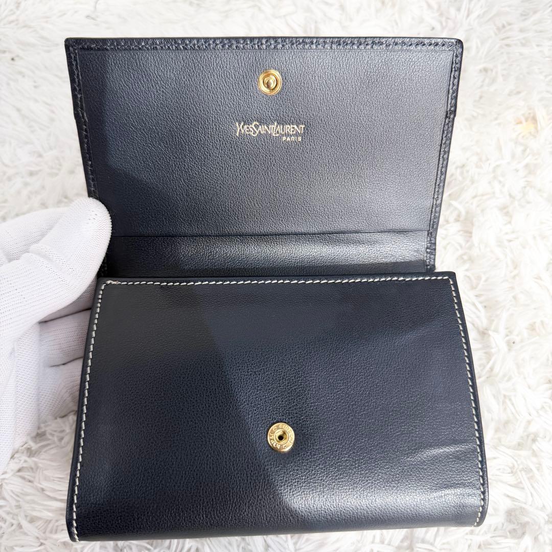 極美品✨イブサンローラン Yカット ビンテージ 三つ折り財布 ネイビー