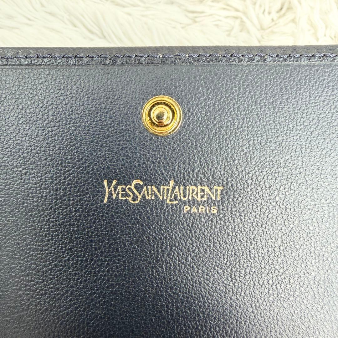 極美品✨イブサンローラン Yカット ビンテージ 三つ折り財布 ネイビー