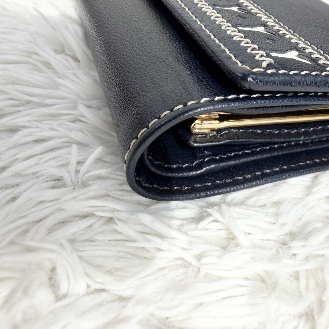 極美品✨イブサンローラン Yカット ビンテージ 三つ折り財布 ネイビー