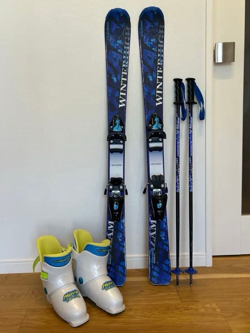 【最終値下げ】KAZAMAスキー板107cm、ブーツ、ストック3点セット