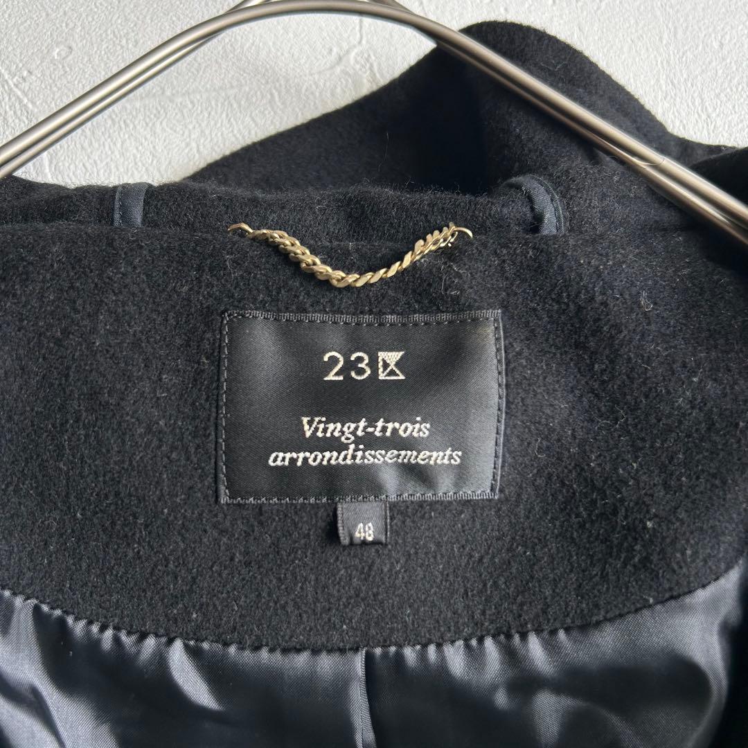23区 カシミヤ混 フーデッドコート ブラック 48 XXL 大きいサイズ 黒