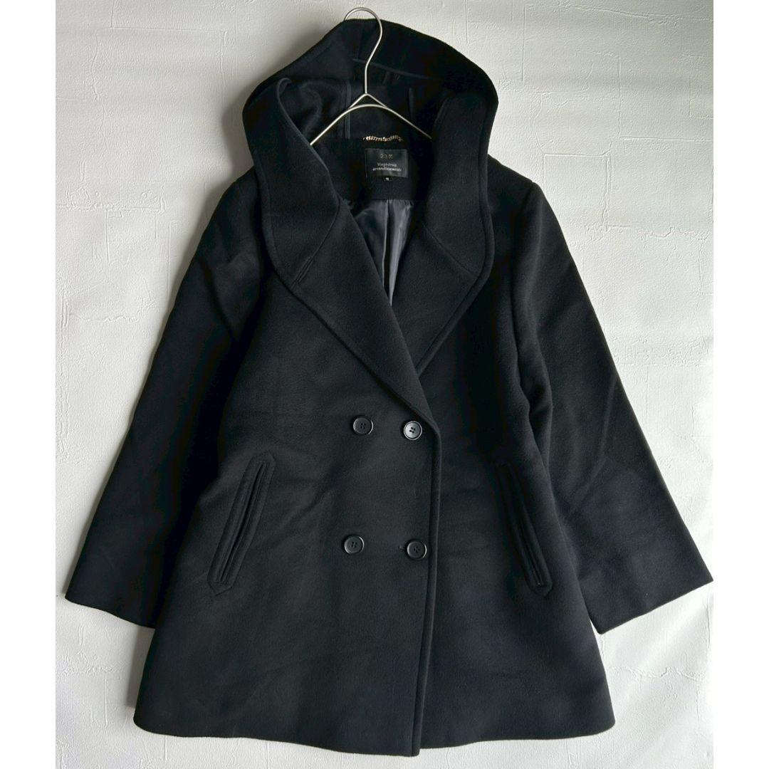 23区 カシミヤ混 フーデッドコート ブラック 48 XXL 大きいサイズ 黒