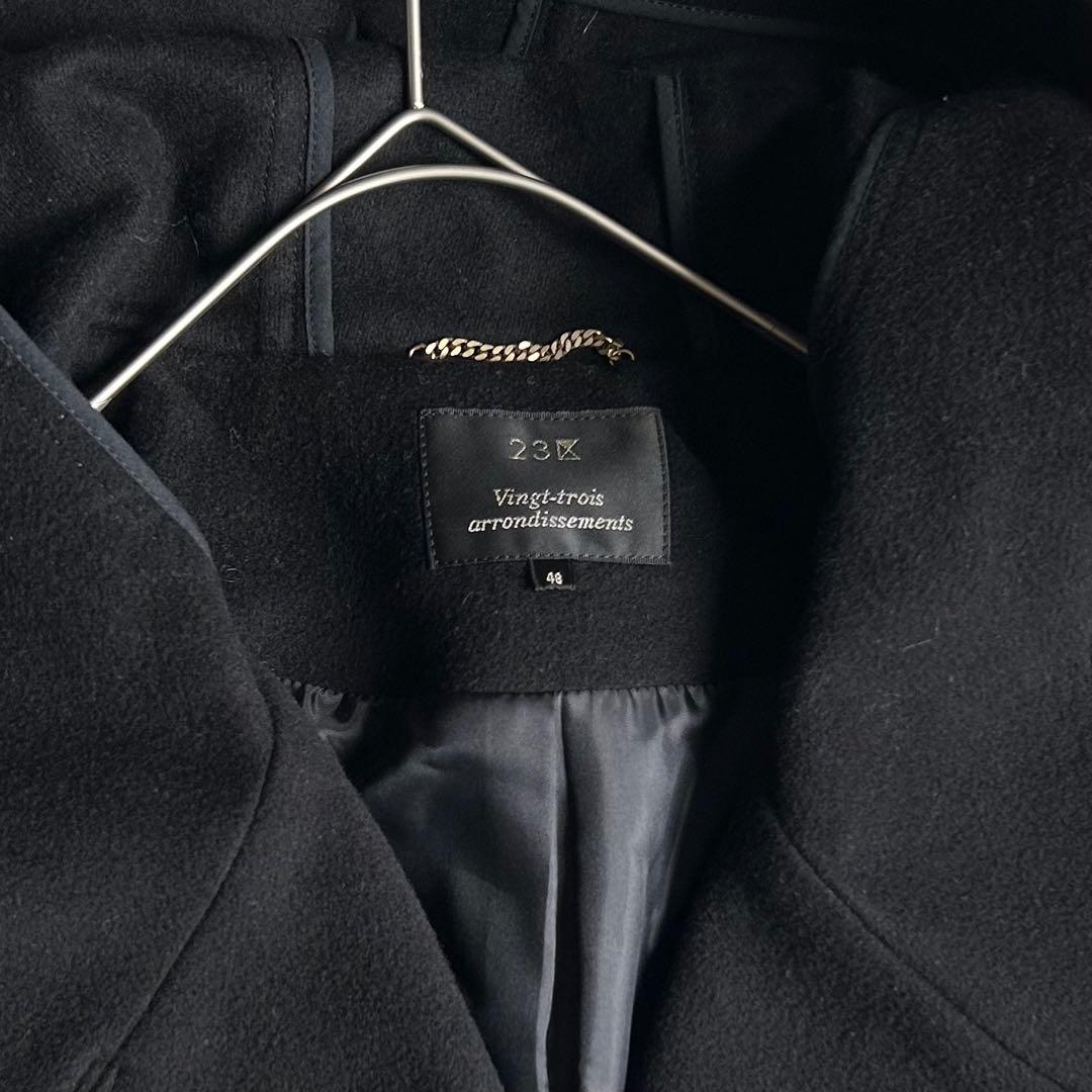 23区 カシミヤ混 フーデッドコート ブラック 48 XXL 大きいサイズ 黒