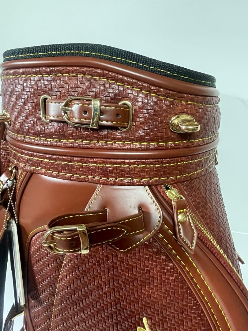 【美品】idatenX高級ゴルフキャディバッグ ブラウン系レザー調重厚デザイン