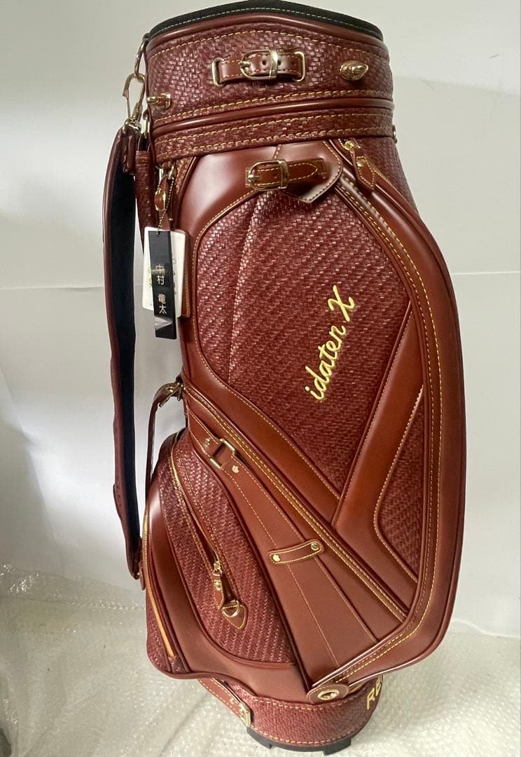 【美品】idatenX高級ゴルフキャディバッグ ブラウン系レザー調重厚デザイン