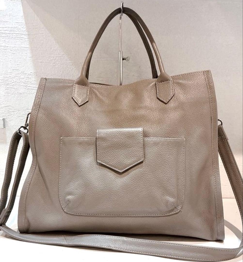 【美品】ear PAPILLONNER 立体ポケットトートバッグ　牛革　グレー