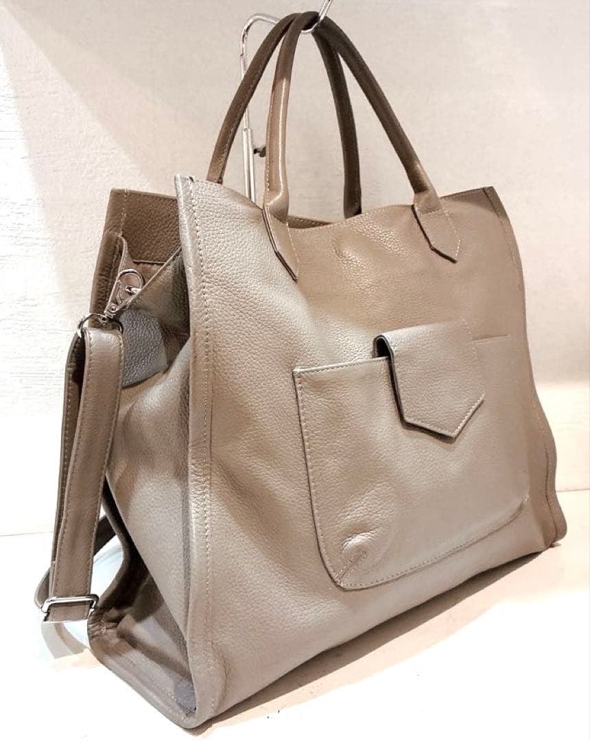 【美品】ear PAPILLONNER 立体ポケットトートバッグ　牛革　グレー