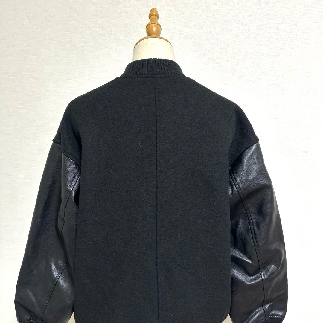 【SHIPS any】バーシティジャケット【F】黒 スタジャン 袖フェイクレザー