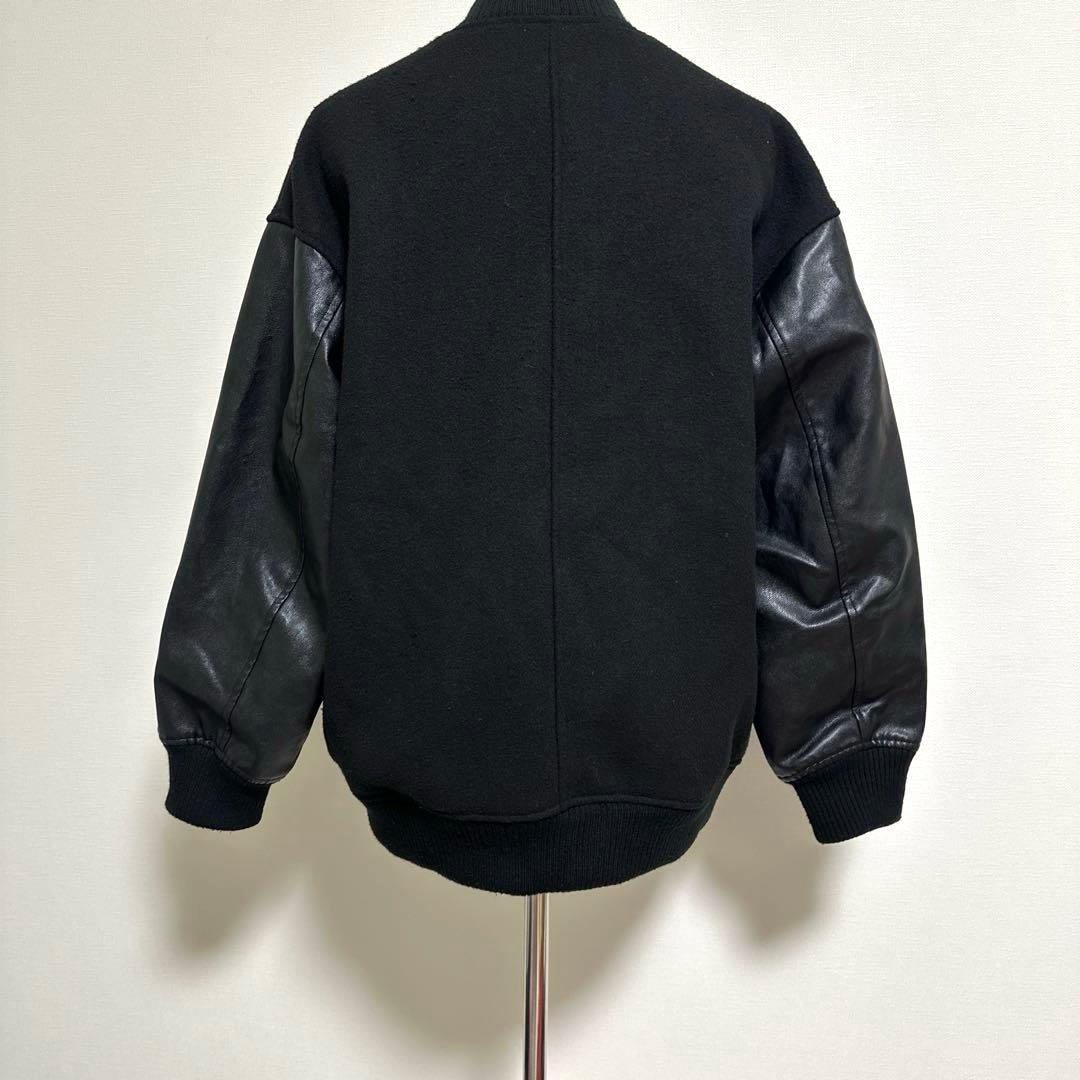 【SHIPS any】バーシティジャケット【F】黒 スタジャン 袖フェイクレザー