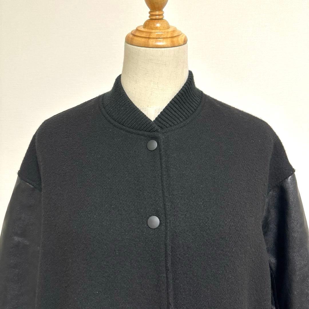 【SHIPS any】バーシティジャケット【F】黒 スタジャン 袖フェイクレザー