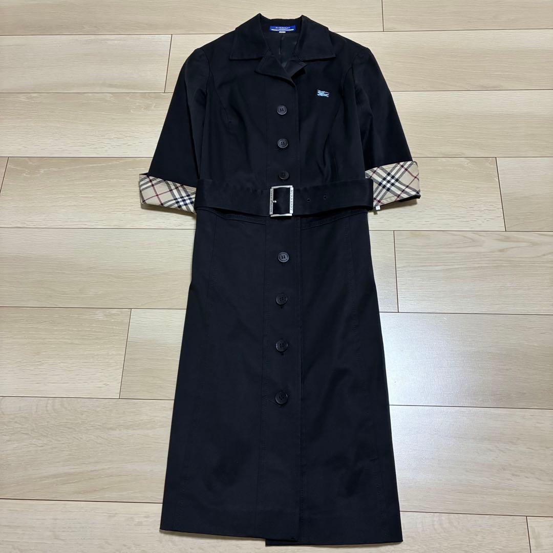 極美品✨バーバリーブルーレーベル トレンチコート ノバチェック ベルト ブラック