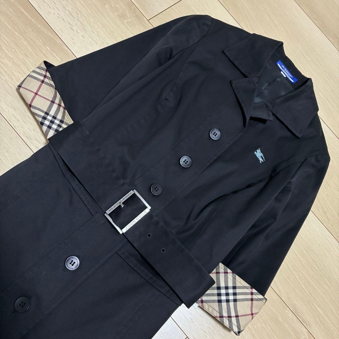 極美品✨バーバリーブルーレーベル トレンチコート ノバチェック ベルト ブラック
