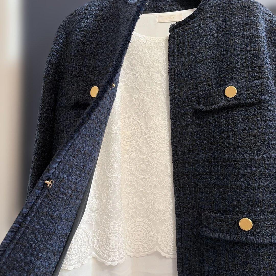 23区 GIOLICA ツイード ジャケット　38 ネイビー