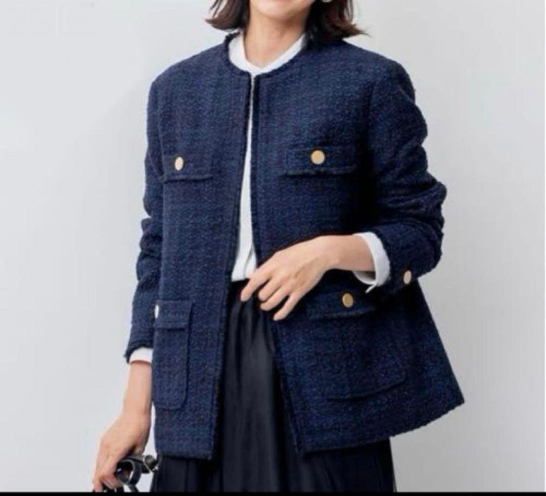 23区 GIOLICA ツイード ジャケット　38 ネイビー