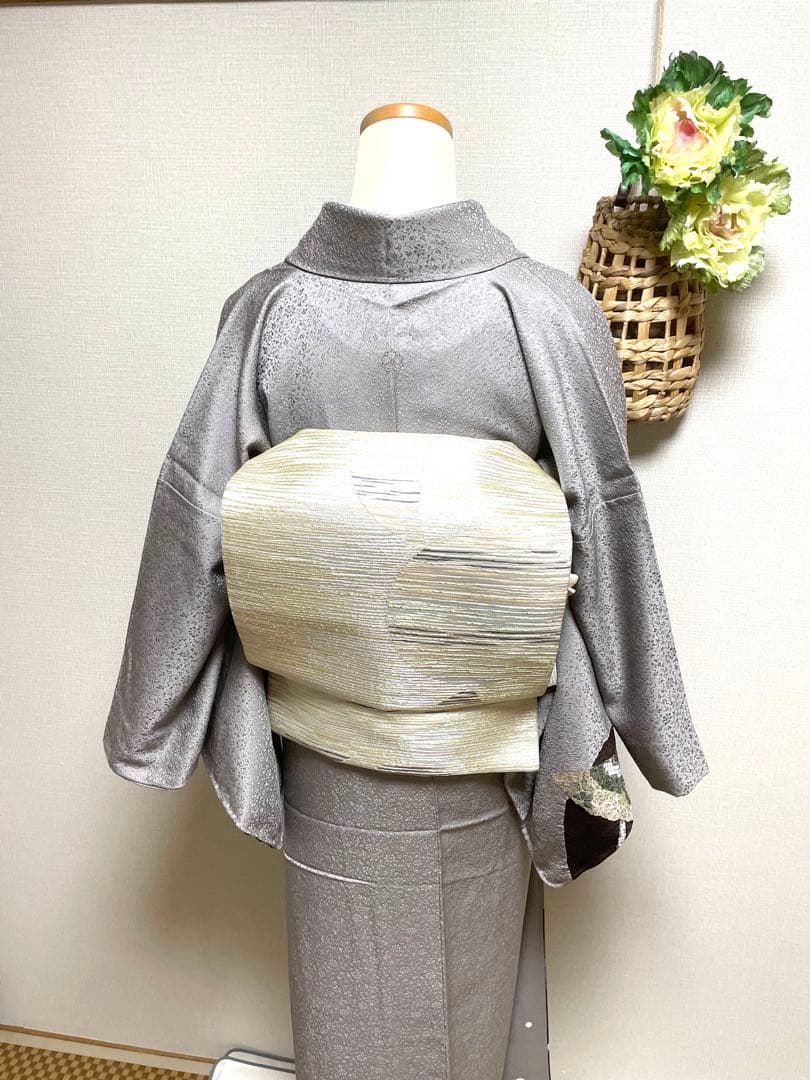 ♦️逸品　正絹　幾何学丸模様　洒落袋の作り帯