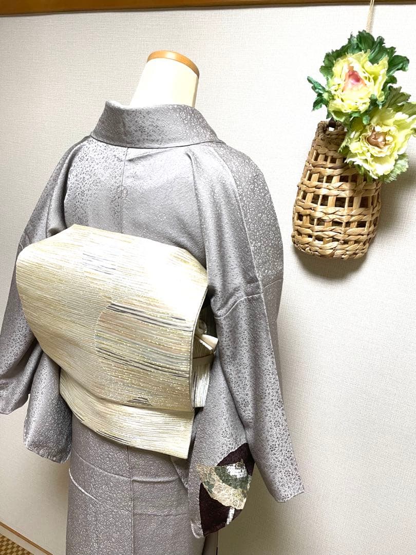 ♦️逸品　正絹　幾何学丸模様　洒落袋の作り帯