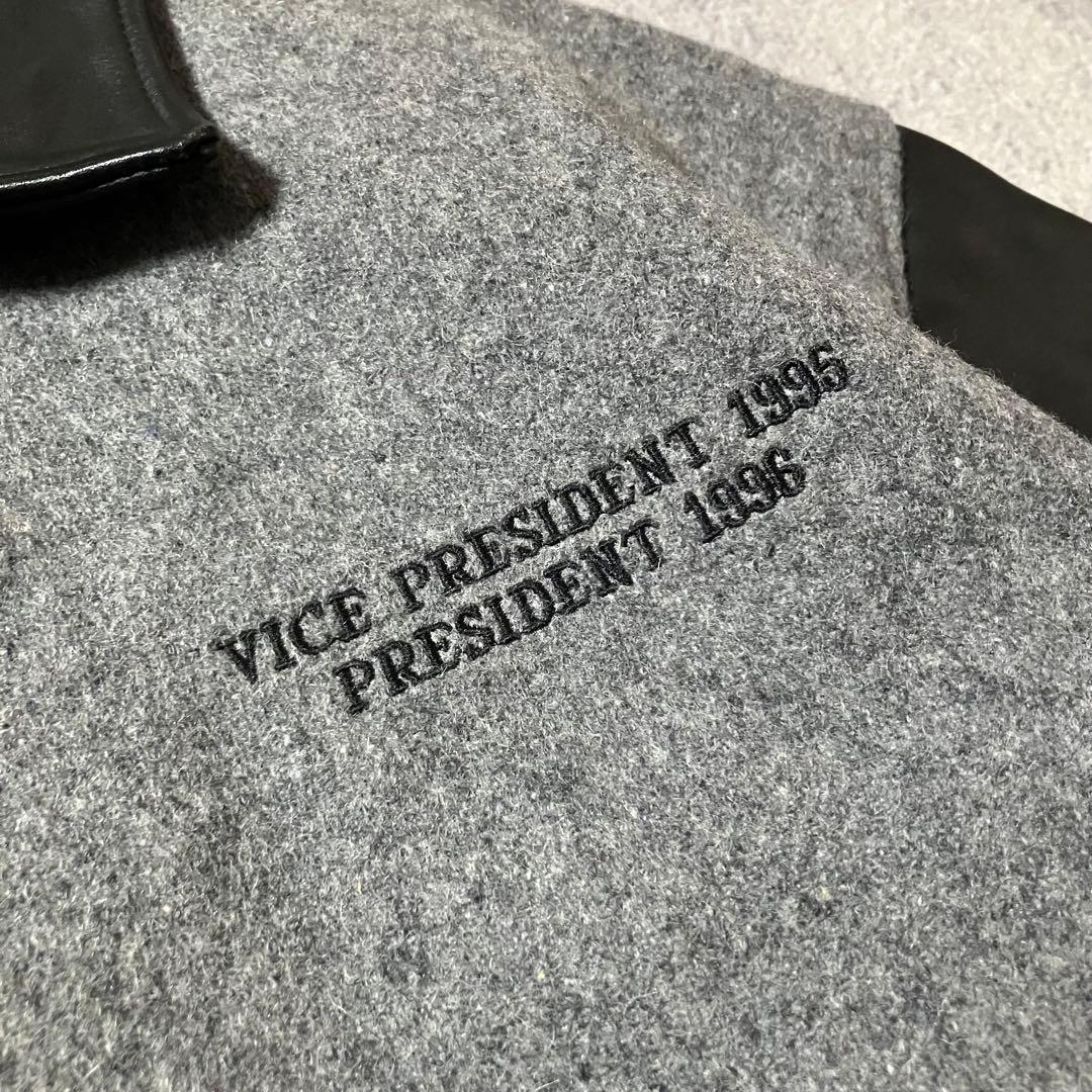 90sUSA製ウールレザーLAKCKARTCLUBスタジャングレー×ブラック