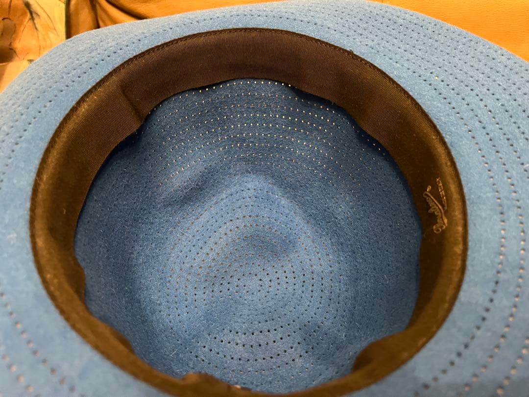 ボルサリーノ　パンチングフェルト　折り畳みハット　ブルー