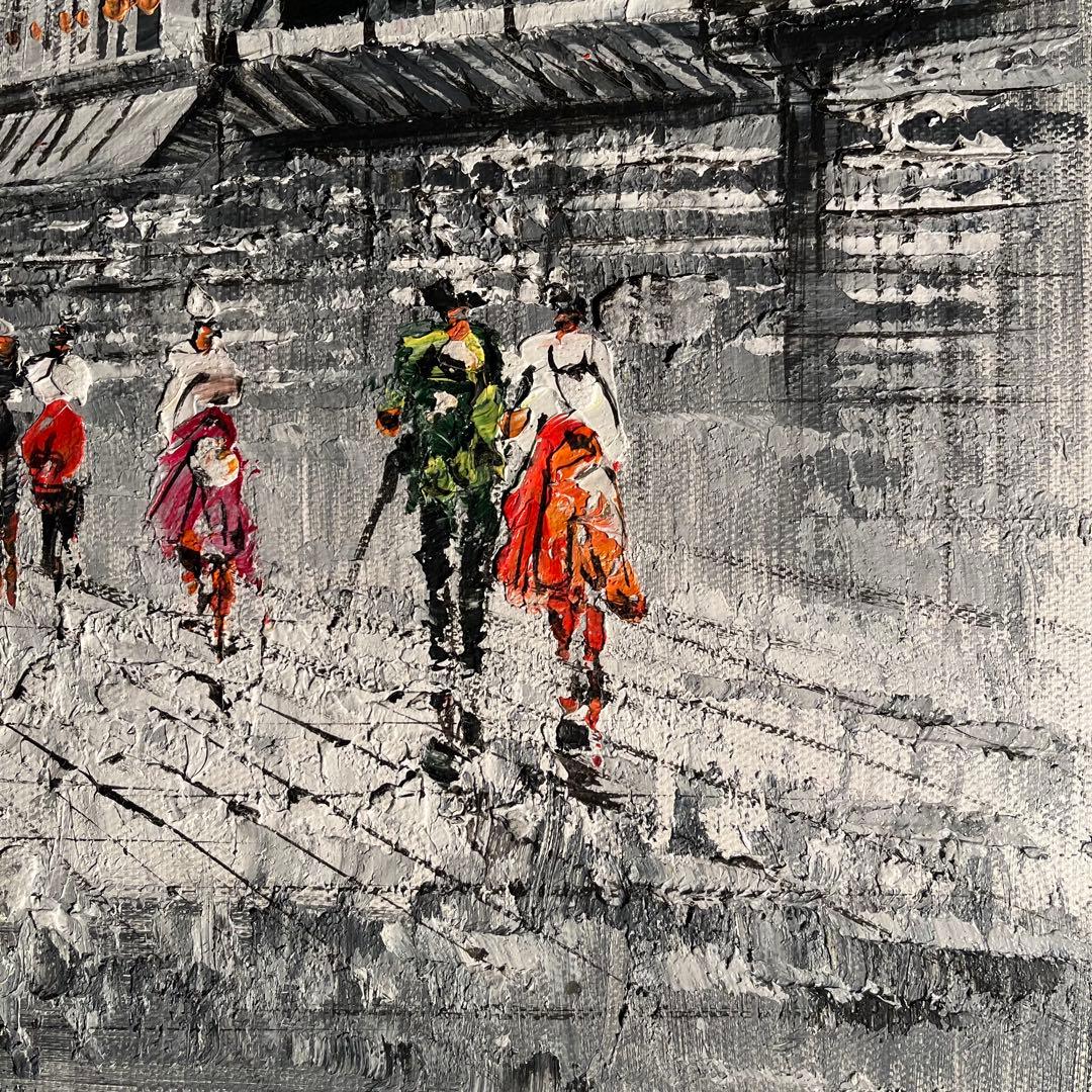 手書き油絵 パリの風景 ムーラン・ルージュの風車 額付 肉筆絵画 油彩画