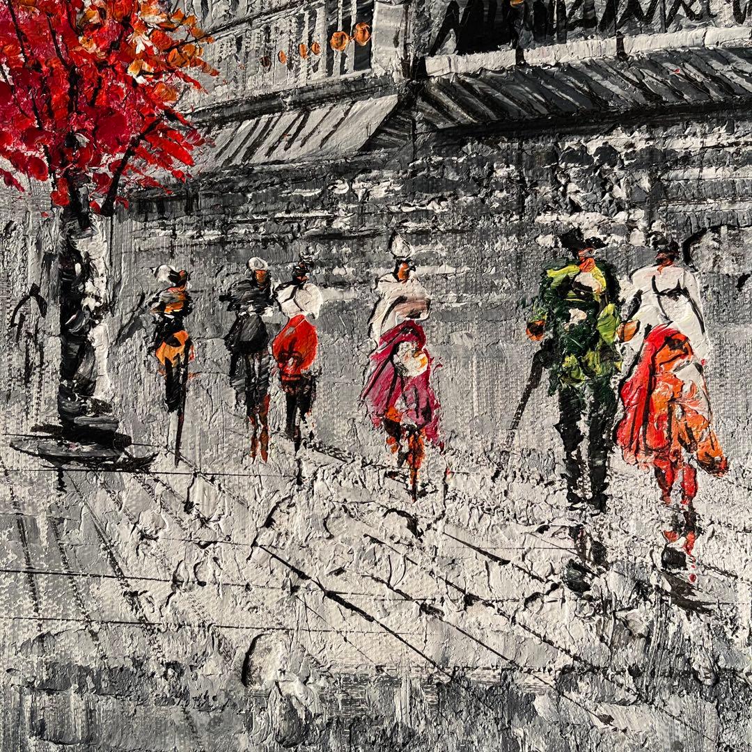 手書き油絵 パリの風景 ムーラン・ルージュの風車 額付 肉筆絵画 油彩画