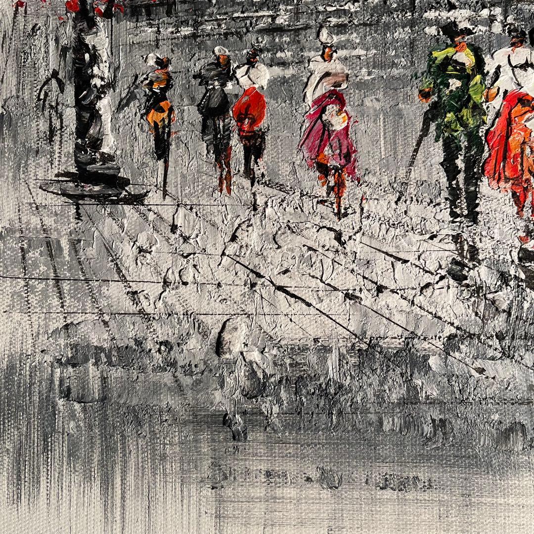 手書き油絵 パリの風景 ムーラン・ルージュの風車 額付 肉筆絵画 油彩画