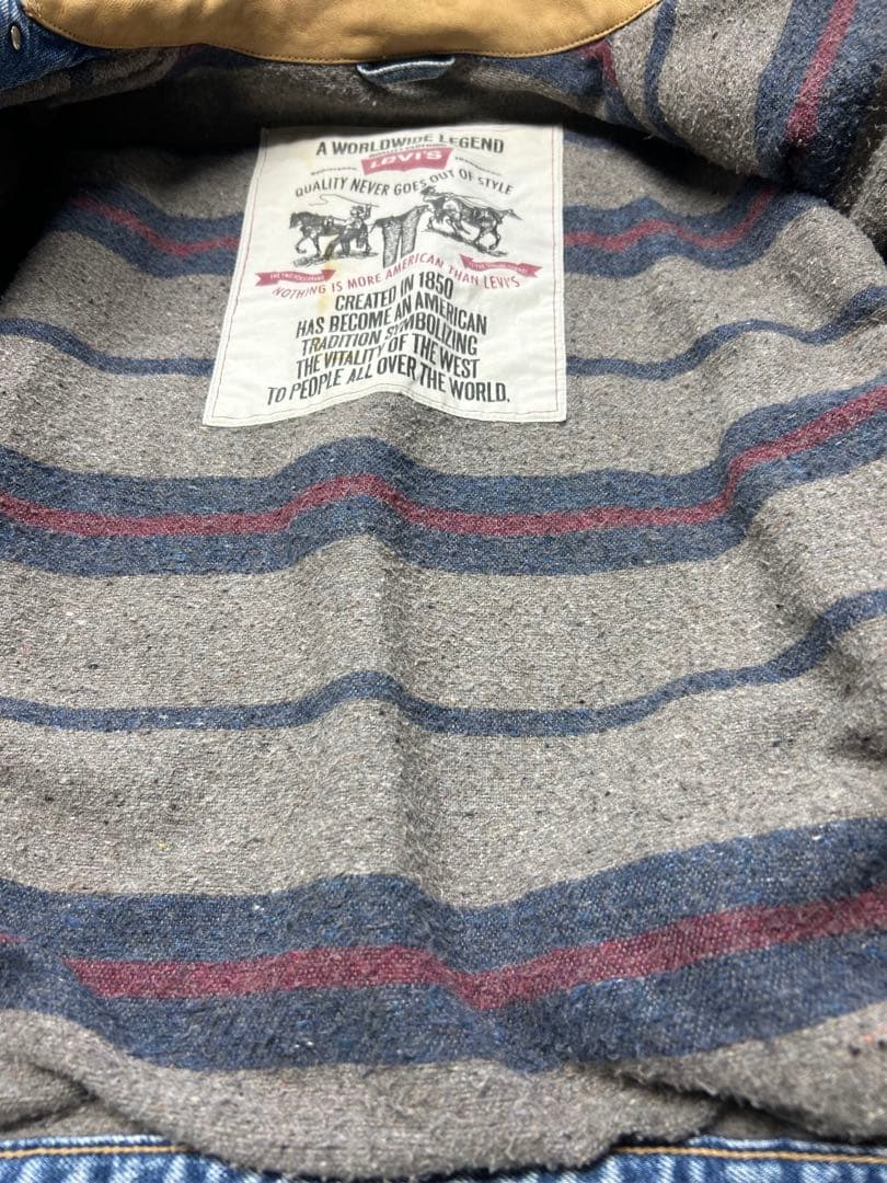 Levi's 80s 90sデニムジャケット ブランケット 革襟付き XL