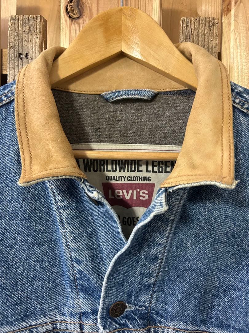 Levi's 80s 90sデニムジャケット ブランケット 革襟付き XL