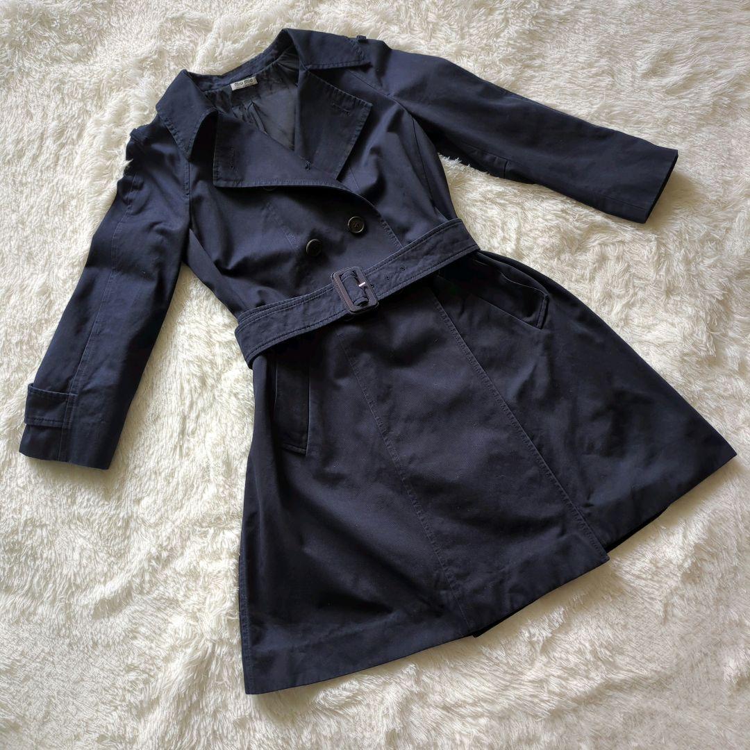 Miu Miu （ミュウミュウ）トレンチコート サイズ38　ネイビー　ベルト付