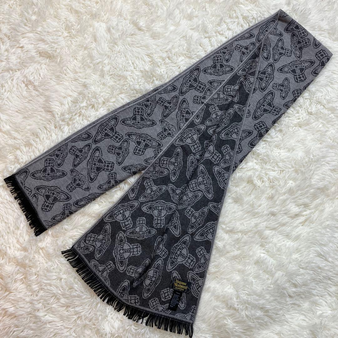 極美品希少ヴィヴィアンウエストウッド リバーシブル　マフラー イタリア製 グレー