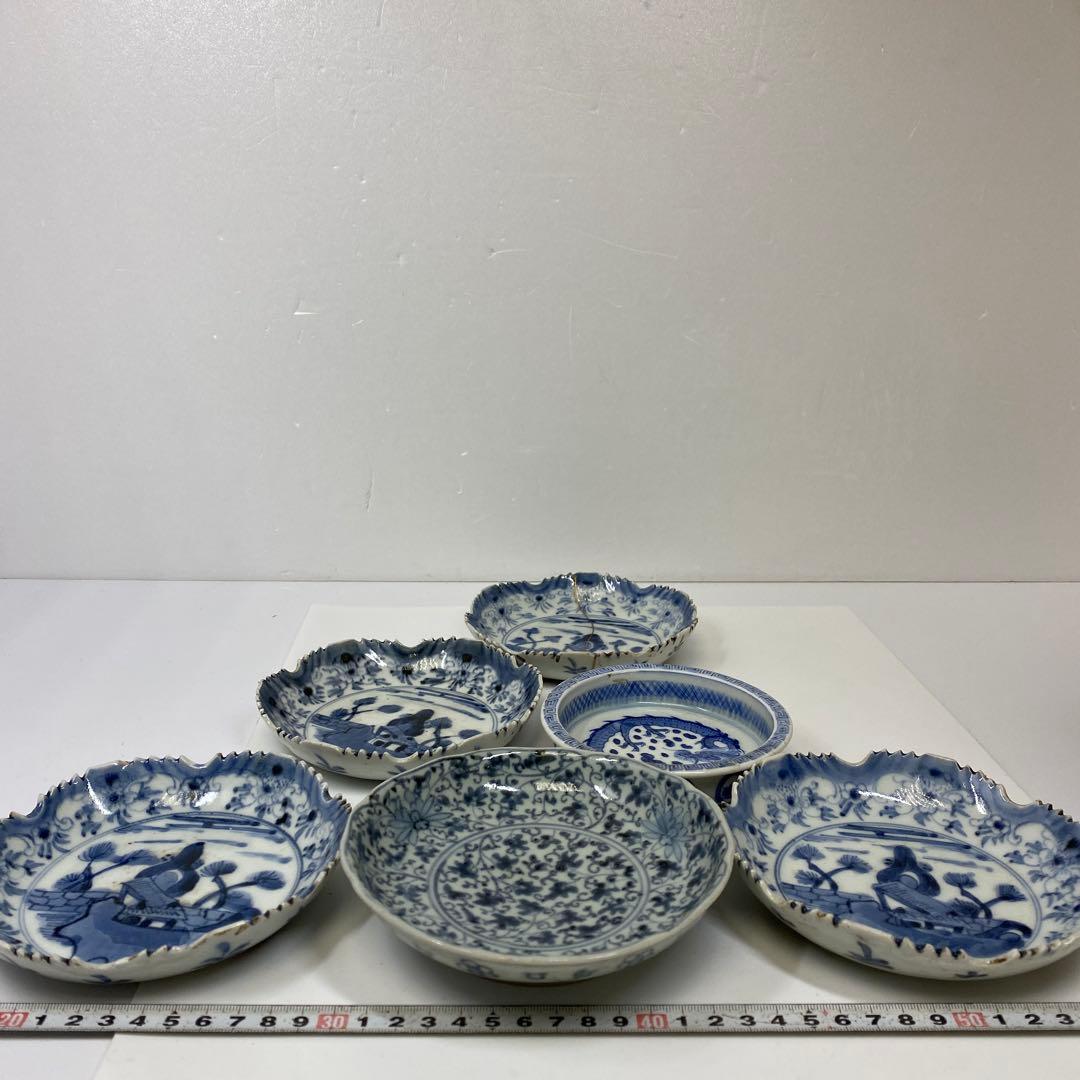 古伊万里　江戸中後期　染付皿6枚　タトヒサ　東さ7-0204①