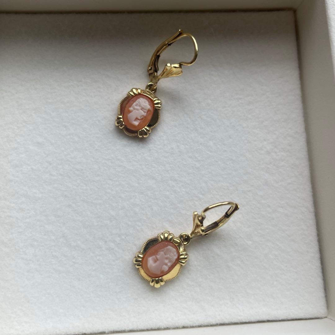 【美品】イギリス製 シェルカメオ ピアス アンティーク カメオピアス