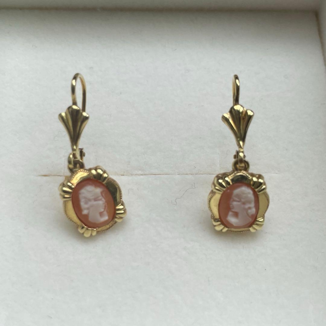 【美品】イギリス製 シェルカメオ ピアス アンティーク カメオピアス