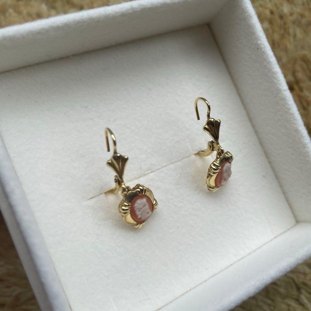 【美品】イギリス製 シェルカメオ ピアス アンティーク カメオピアス