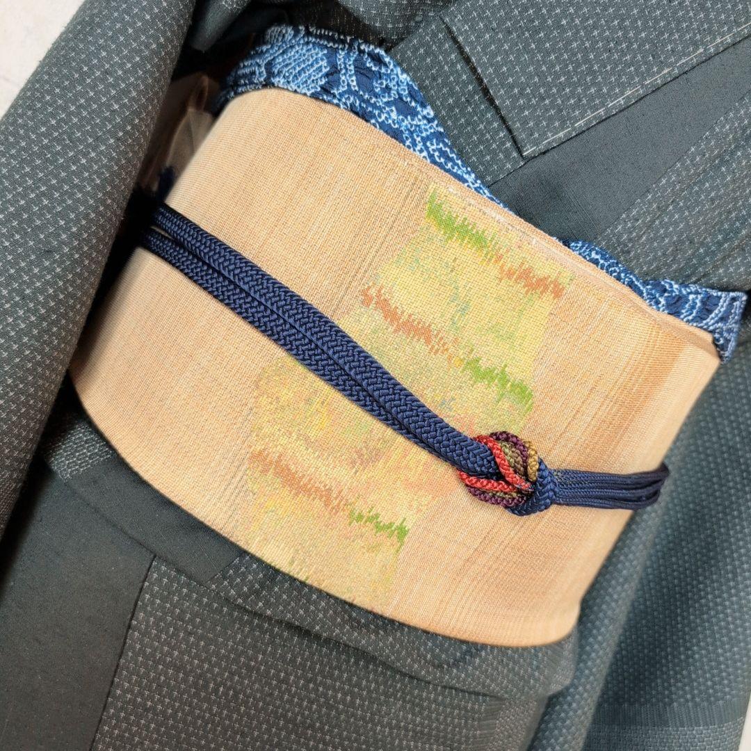 単衣　紬　着物　小紋　フルセット　正絹　深緑　F5