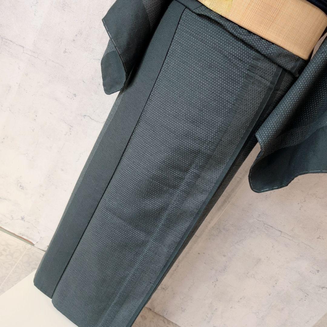 単衣　紬　着物　小紋　フルセット　正絹　深緑　F5