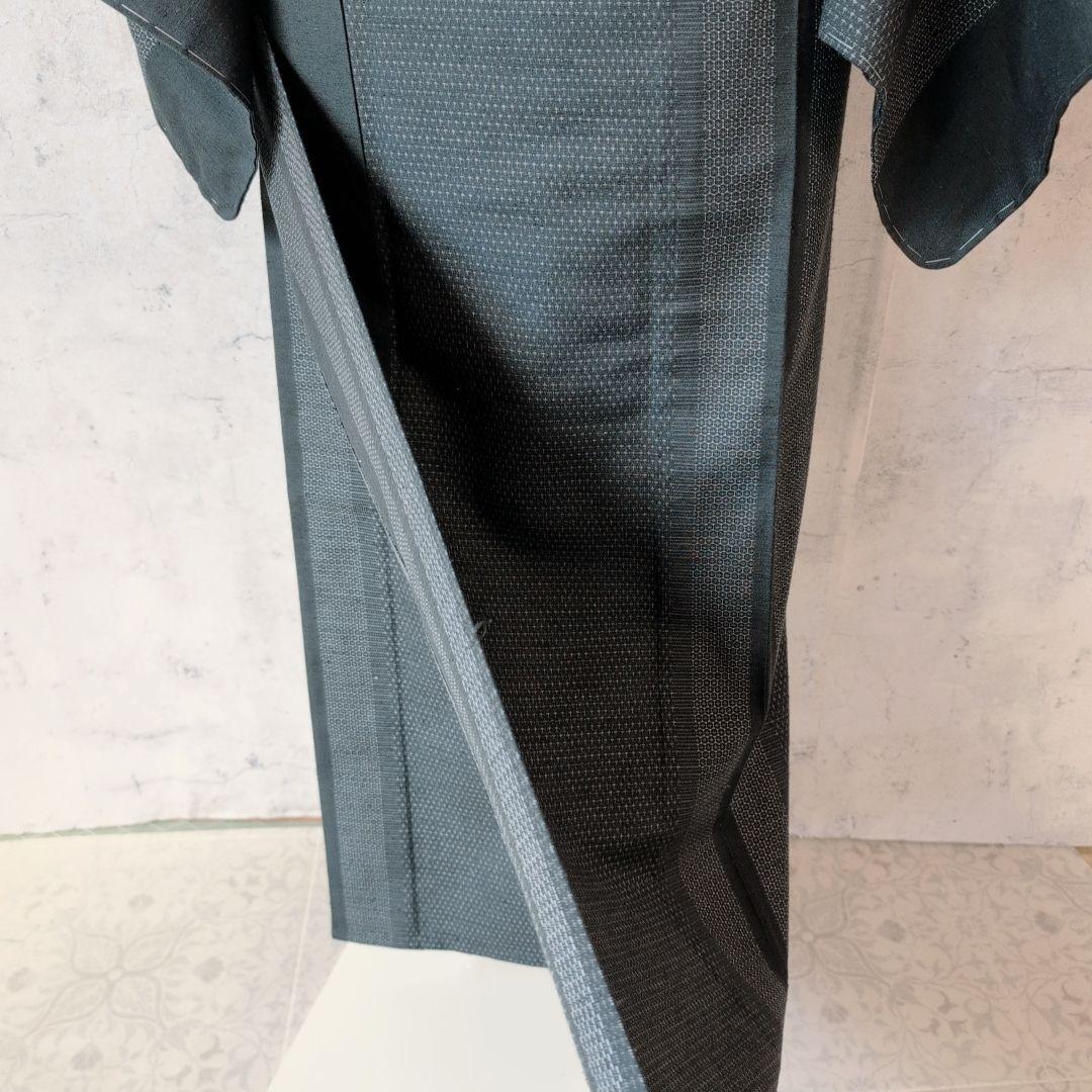 単衣　紬　着物　小紋　フルセット　正絹　深緑　F5