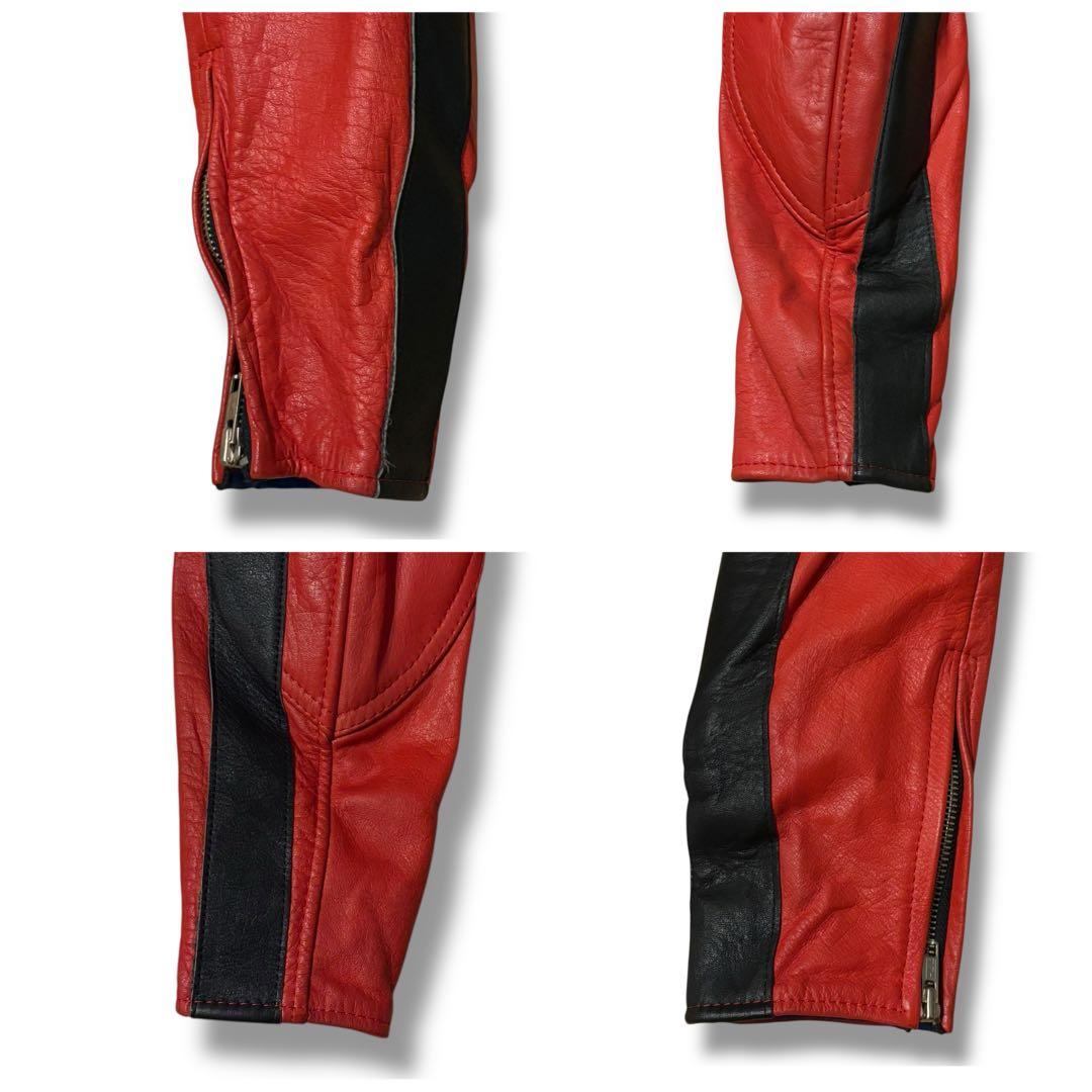 希少 YAMAHA ヤマハ レーシング レザースーツ つなぎ 牛革 赤黒 L