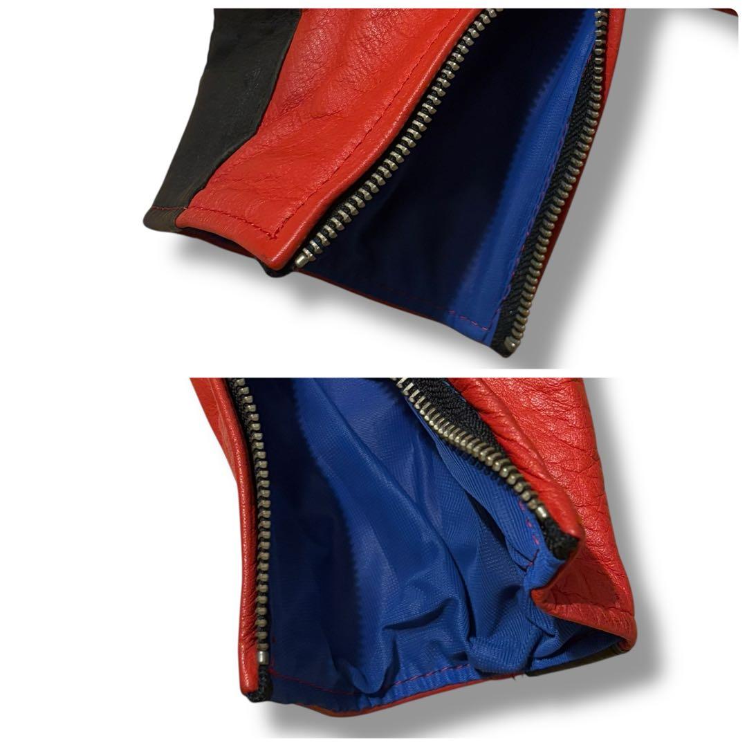 希少 YAMAHA ヤマハ レーシング レザースーツ つなぎ 牛革 赤黒 L