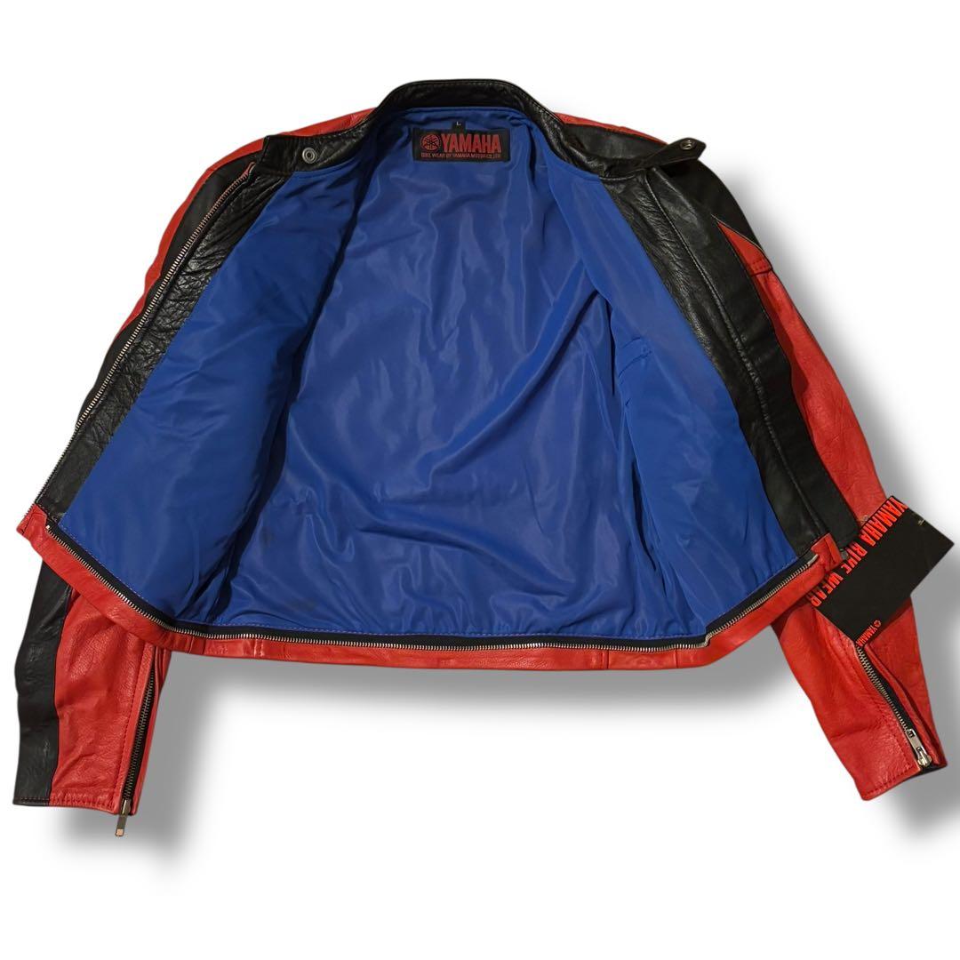 希少 YAMAHA ヤマハ レーシング レザースーツ つなぎ 牛革 赤黒 L