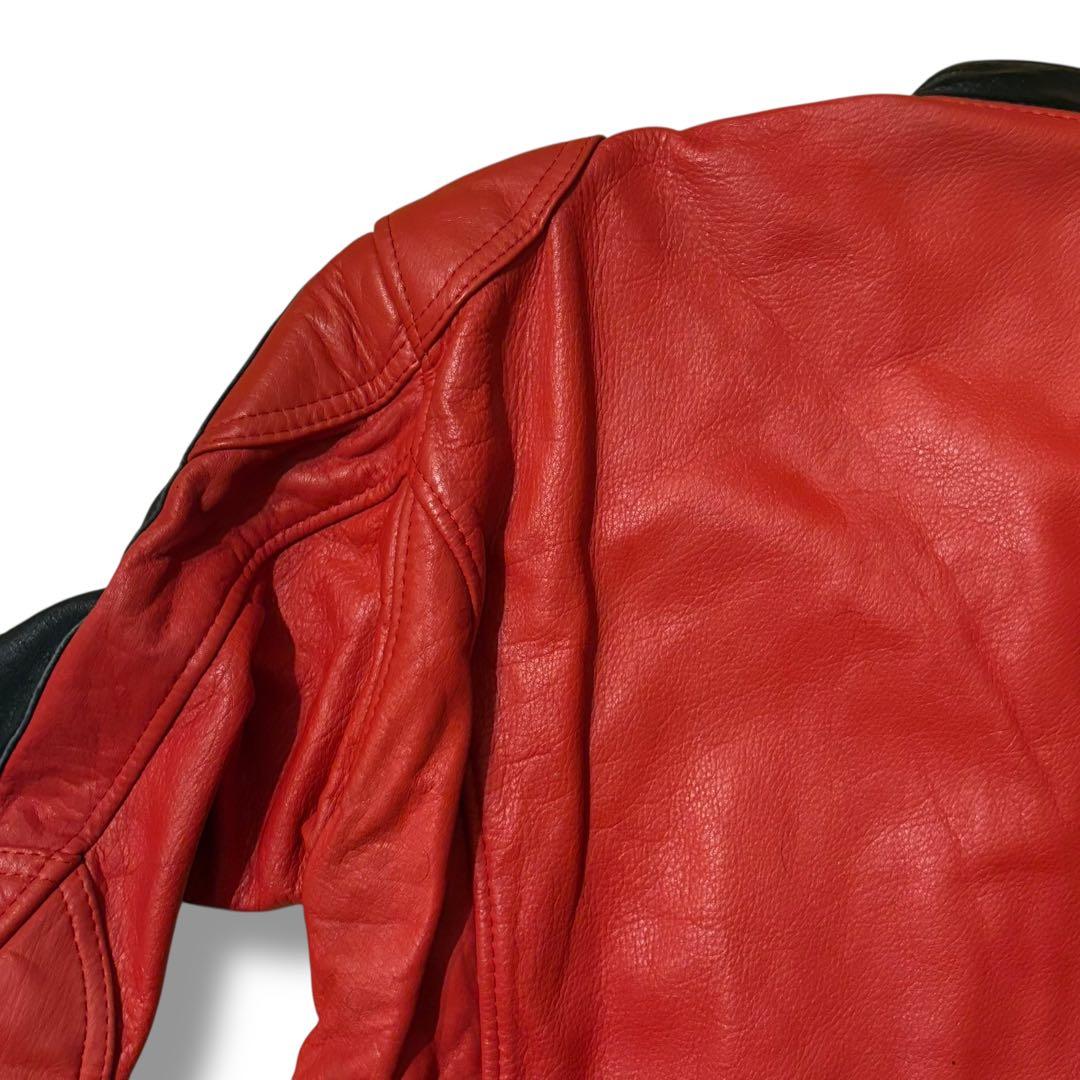 希少 YAMAHA ヤマハ レーシング レザースーツ つなぎ 牛革 赤黒 L