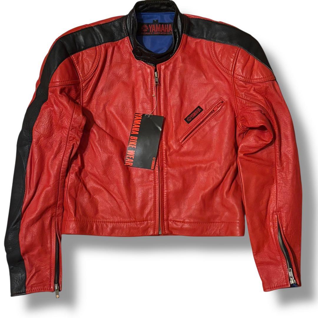 希少 YAMAHA ヤマハ レーシング レザースーツ つなぎ 牛革 赤黒 L