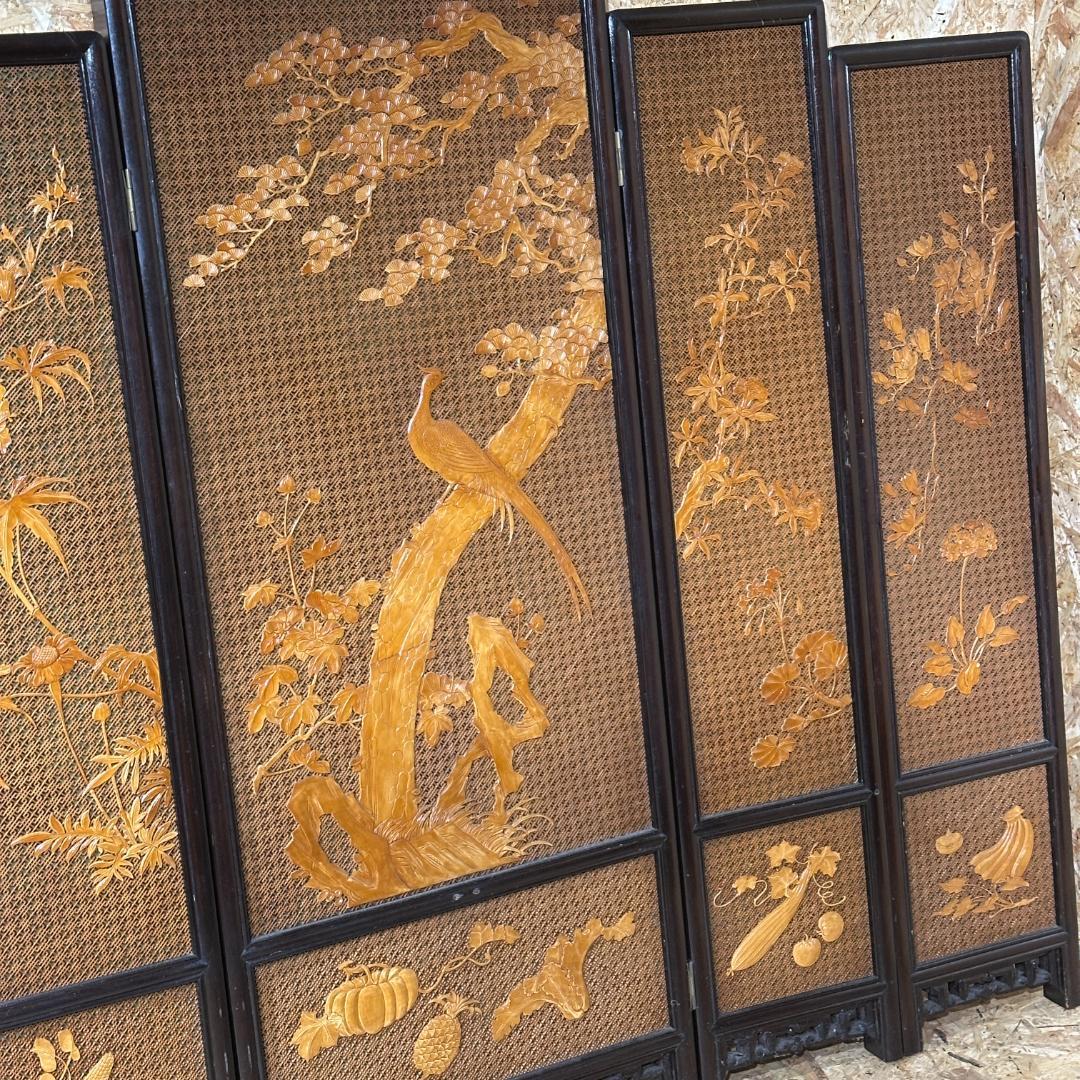 中国古家具 四君子 衝立 5枚屏風