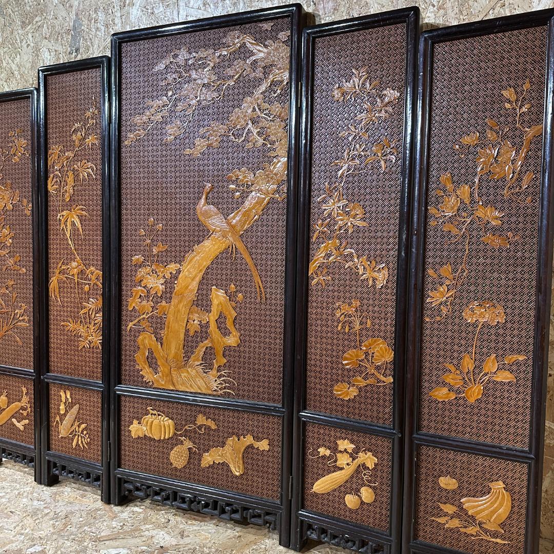 中国古家具 四君子 衝立 5枚屏風