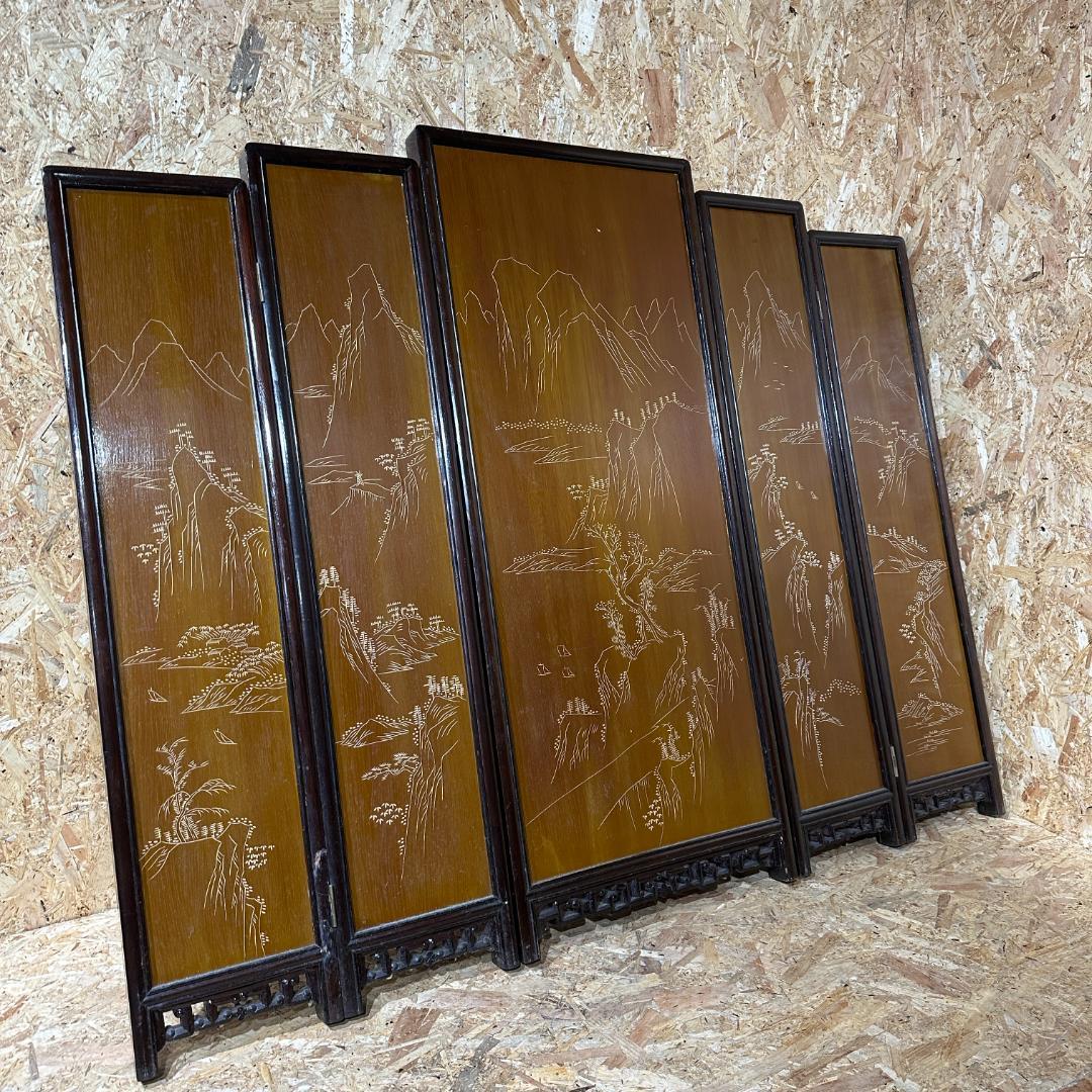 中国古家具 四君子 衝立 5枚屏風
