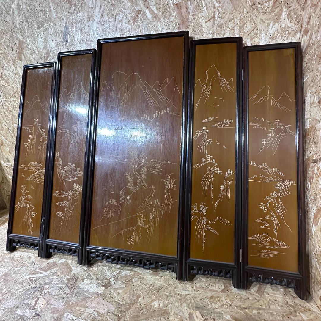 中国古家具 四君子 衝立 5枚屏風